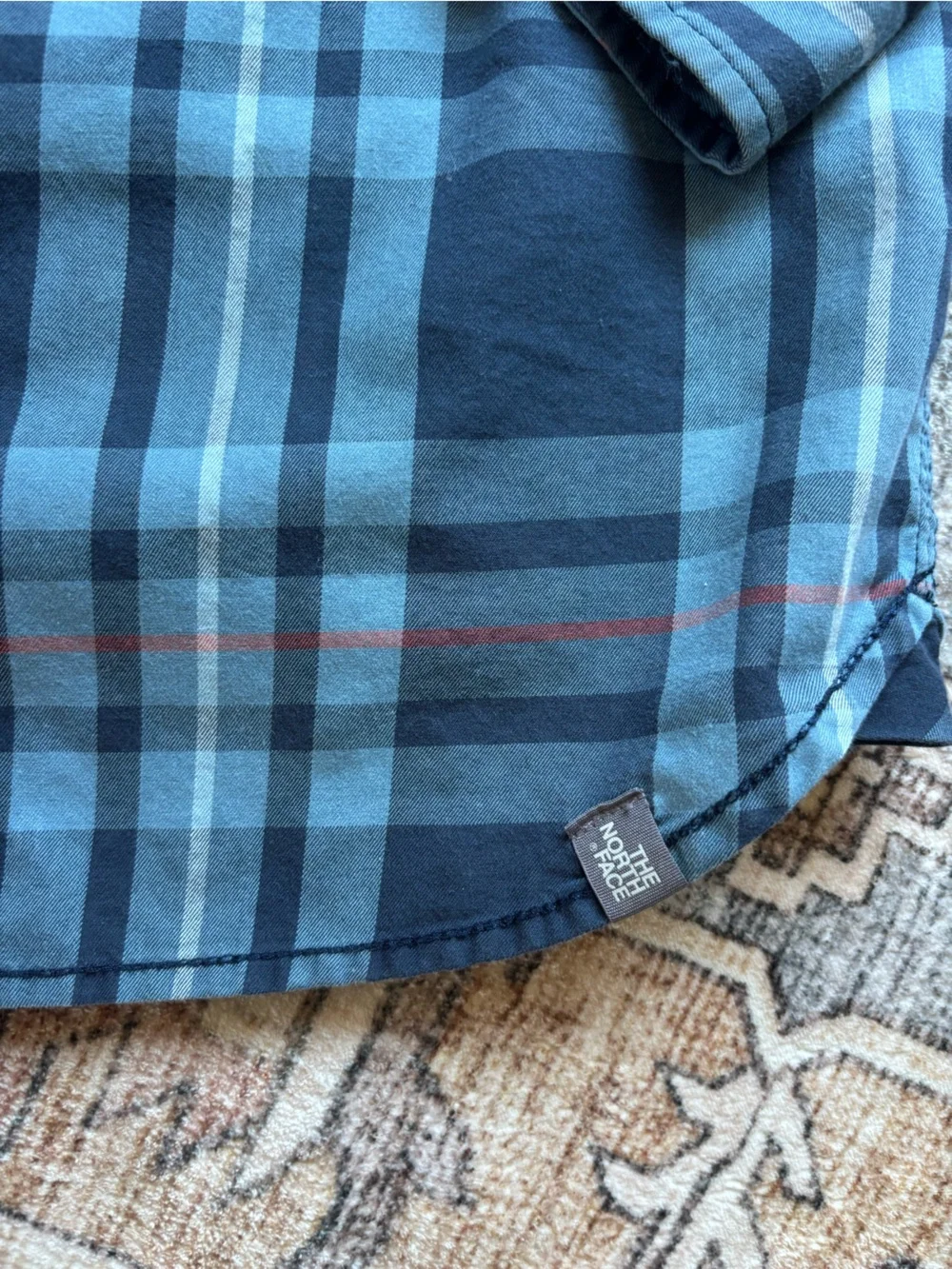 The North Face Men's Blue Plaid Button-Up Shirt - Casual Long Sleeve